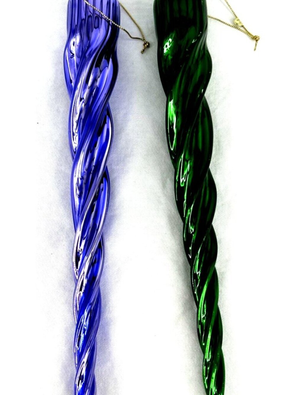 Blown Glass Twisted Large 11" Icicle Christmas Ornaments Purple Green